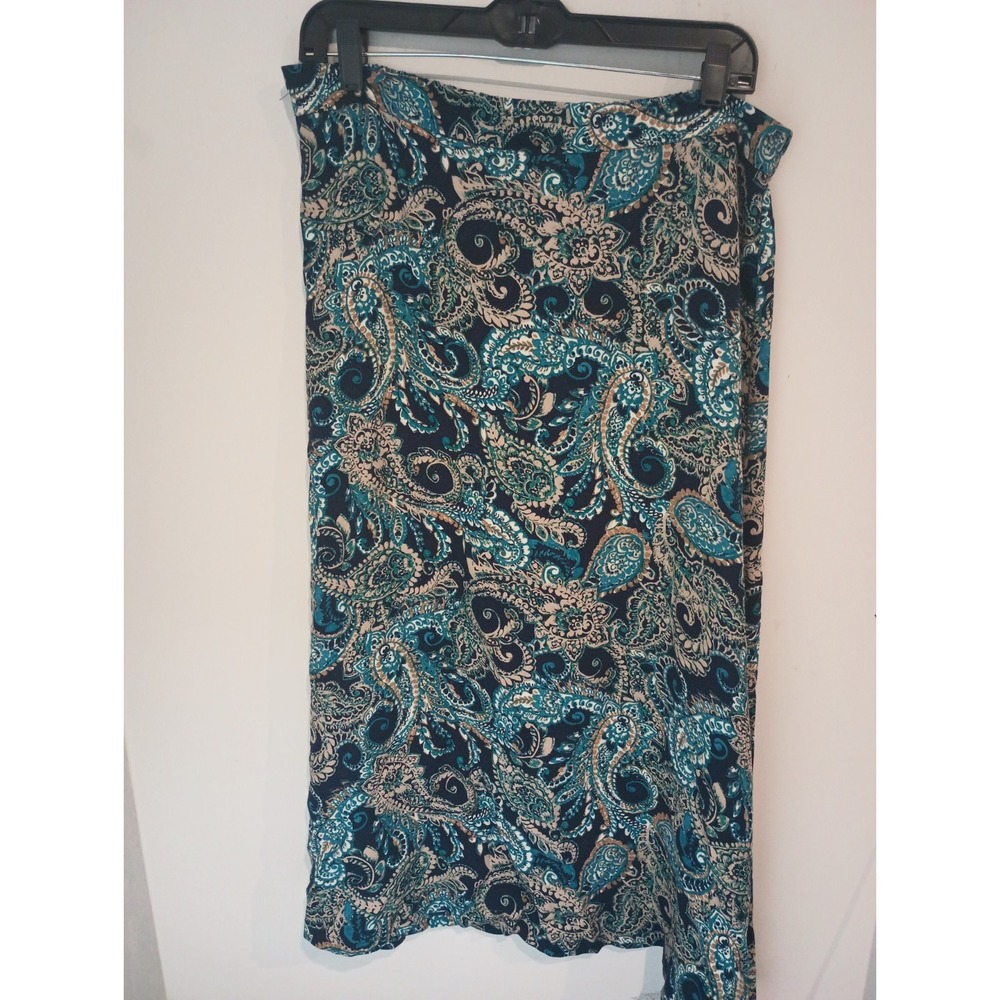 Laura Scott Womens Skirt Large L Blue  Paisley Midi Maxi Rayon Cottagecore Boho